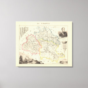 1858 Map of Ariege Department, France Poster Canvas Print