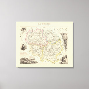 1858 Map of Creuse Department, France Poster Canvas Print