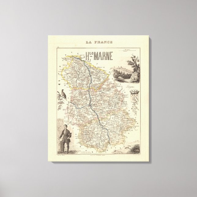 1858 Map of Haute Marne Department, France Poster Canvas Print (Front)