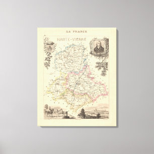 1858 Map of Haute Vienne Department, France Poster Canvas Print