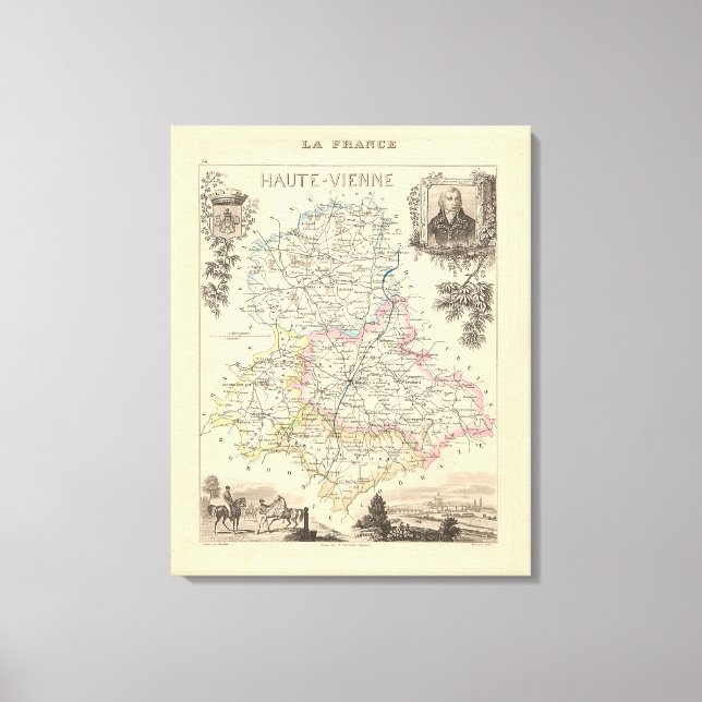 1858 Map of Haute Vienne Department, France Poster Canvas Print (Front)