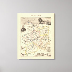 1858 Map of Ille et Vilaine Department, France Pos Canvas Print