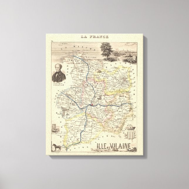 1858 Map of Ille et Vilaine Department, France Pos Canvas Print (Front)