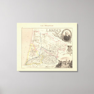 1858 Map of Landes Department, France Poster Canvas Print