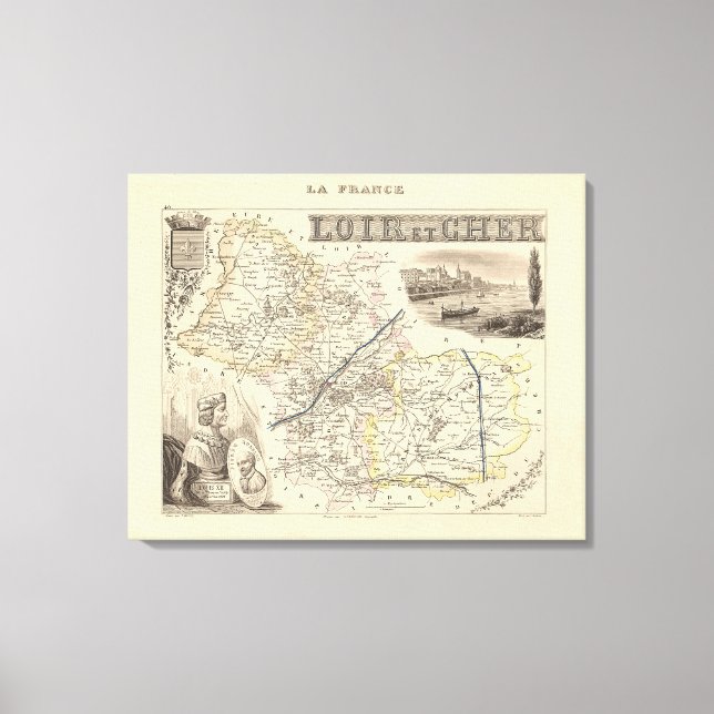 1858 Map of Loir et Cher Department, France Poster Canvas Print (Front)