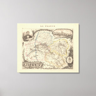 1858 Map of Loiret Department, France Poster Canvas Print