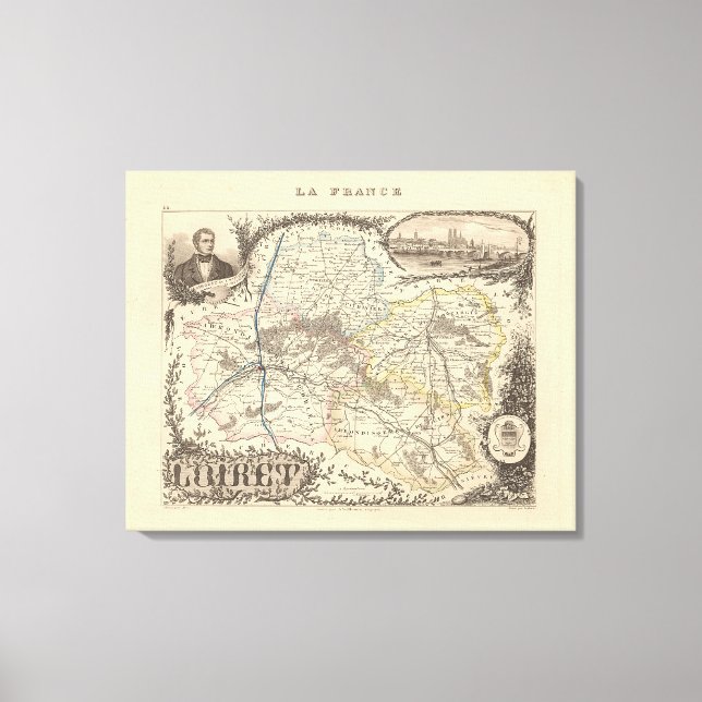 1858 Map of Loiret Department, France Poster Canvas Print (Front)