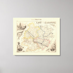 1858 Map of Lot et Garonne Department, France Post Canvas Print
