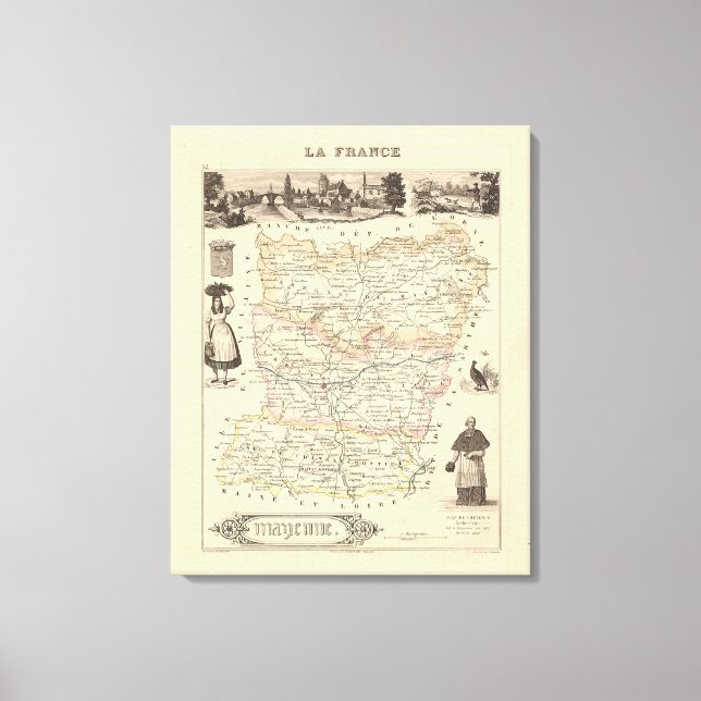 1858 Map of Mayenne Department, France Poster Canvas Print (Front)