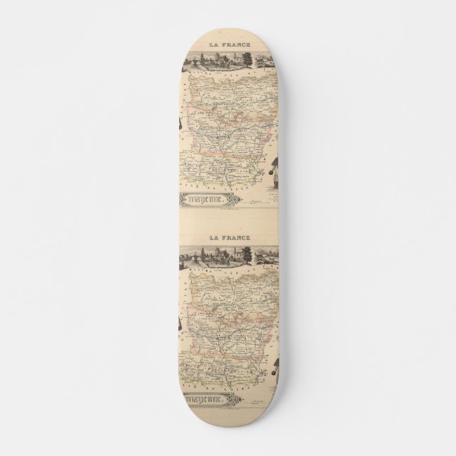 1858 Map of Mayenne Department, France Skateboard (Front)