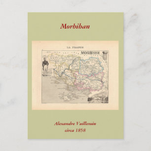 1858 Map of Morbihan Department, France Postcard