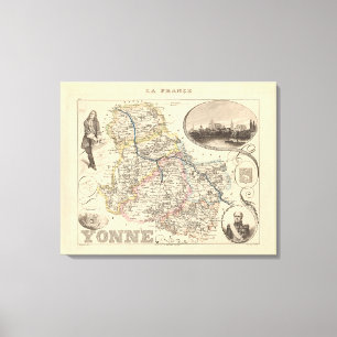 1858 Map of Yonne Department, France Poster Canvas Print