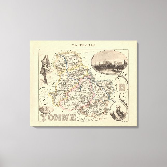 1858 Map of Yonne Department, France Poster Canvas Print (Front)