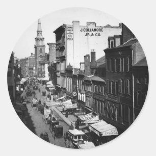 1859: Traffic and shops on Washington Street Classic Round Sticker