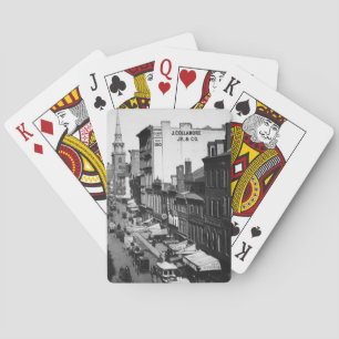 1859: Traffic and shops on Washington Street Playing Cards