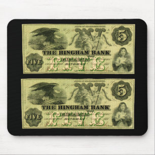 1860 Hingham Massachusetts Five Dollar Note Mouse Mat