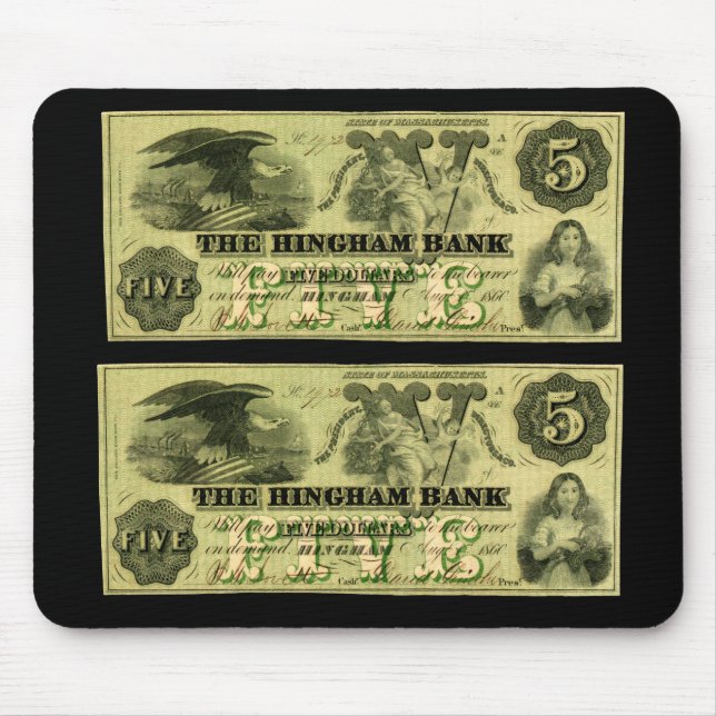 1860 Hingham Massachusetts Five Dollar Note Mouse Mat (Front)
