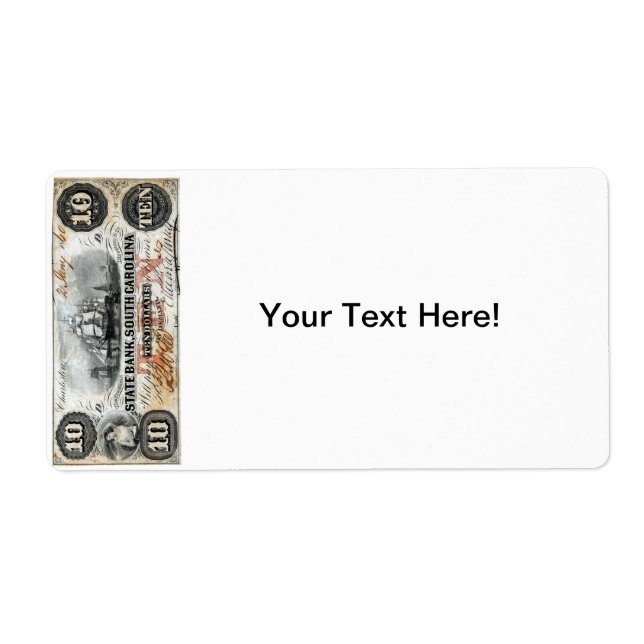 1860 South Carolina Ten Dollar Note (Front)