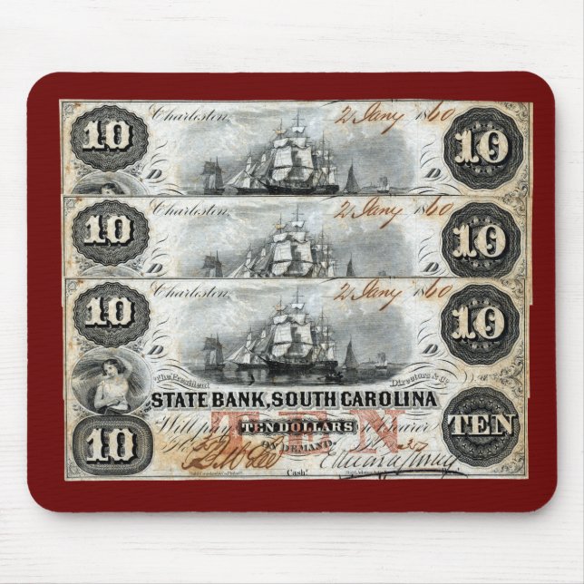 1860 South Carolina Ten Dollar Note Mouse Mat (Front)