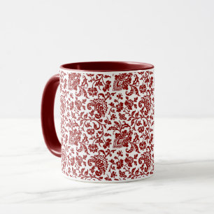1860s Floral, Red on White Coffee Mug