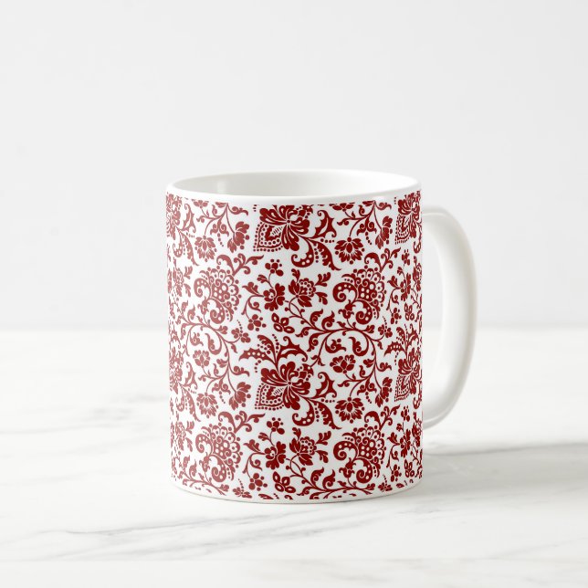 1860s Floral, Red on White Coffee Mug (Front Right)