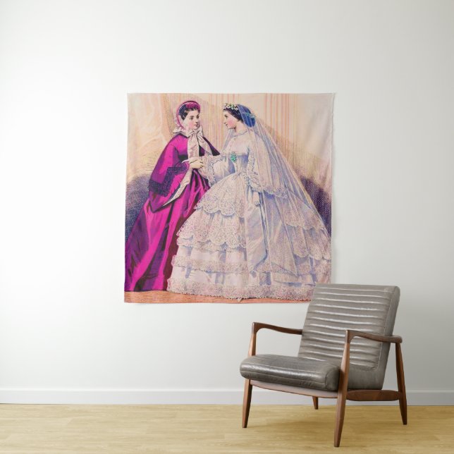 1861 French fashion plate wedding gown Tapestry (In Situ)