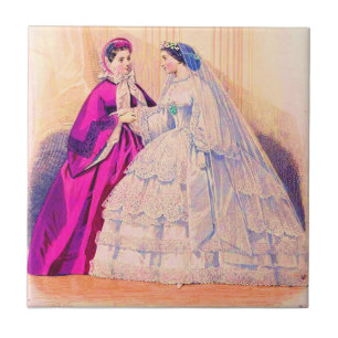 1861 French fashion plate wedding gown Tile
