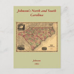 1861 North Carolina and South Carolina Map Postcard