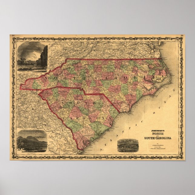 1861 North Carolina and South Carolina Map Poster (Front)