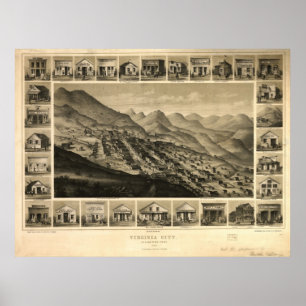 1861 Virginia City NV Birds Eye View Panoramic Map Poster