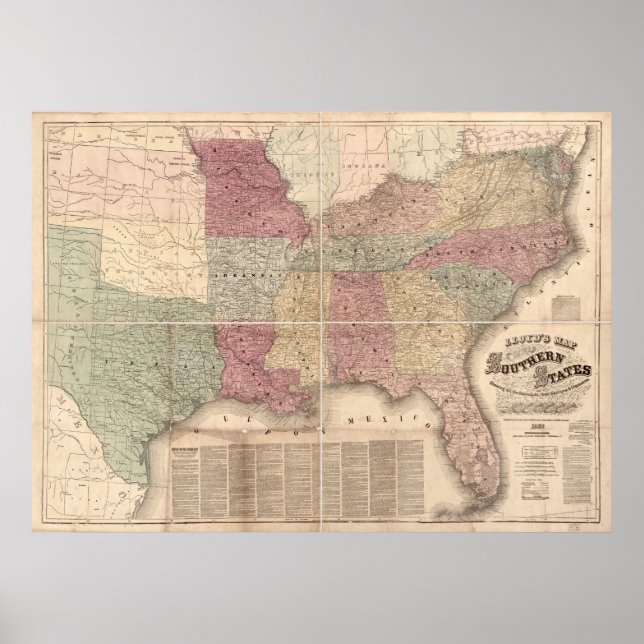 1862 Map of Southern States of America Poster (Front)