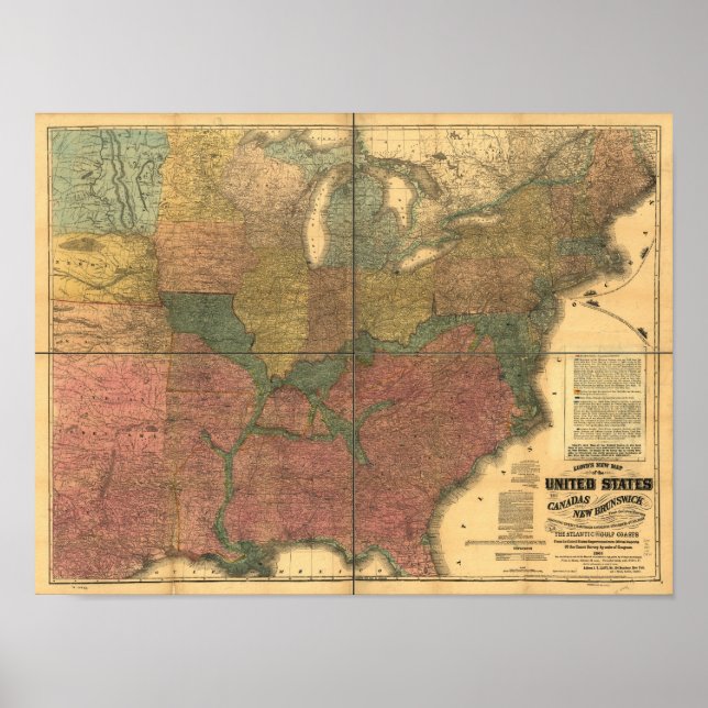 1863 Rail & Civil War Map of U.S. and Canada Poster (Front)