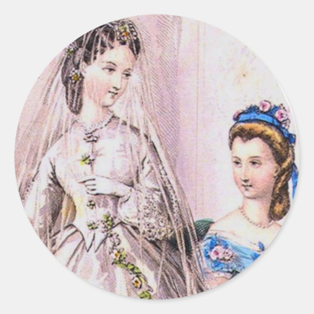 1863 Victorian Bride Classic Round Sticker (Front)