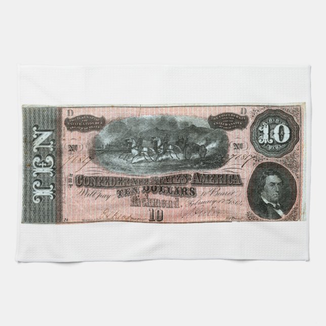 1864 Confederate Virginia Banknote Tea Towel (Horizontal)