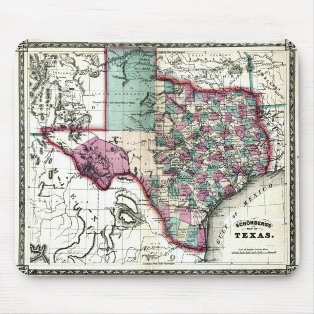 1866 Antiquarian Map of Texas by Schönberg & Co. Mouse Mat (Front)
