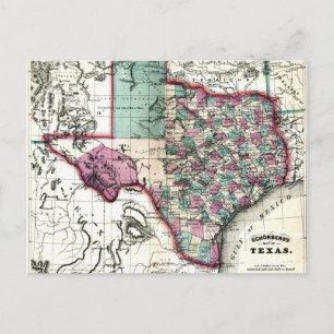 1866 Antiquarian Map of Texas by Schönberg & Co. Postcard