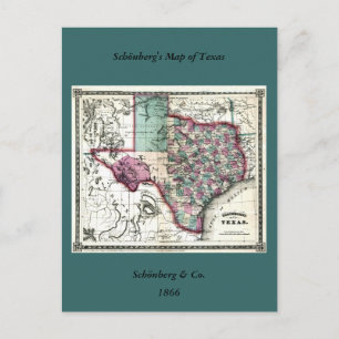 1866 Antiquarian Map of Texas by Schönberg & Co. Postcard