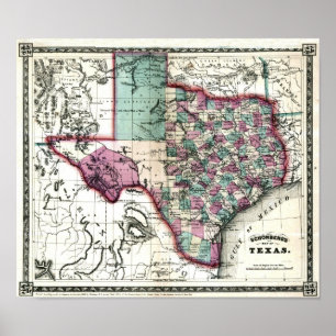 1866 Antiquarian Map of Texas by Schönberg & Co. Poster