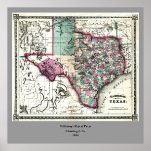 1866 Antiquarian Map of Texas by Schönberg & Co. Poster