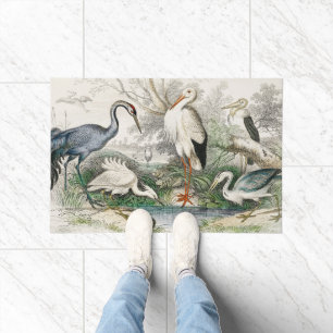 1866 Crane  White Stork Heron Little Egret Tree Doormat
