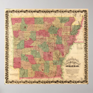 1866 Map of Arkansas Poster