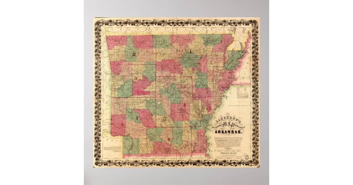 1866 Map of Arkansas Poster | Zazzle