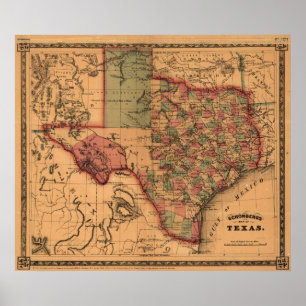 1866 Map of Texas Poster