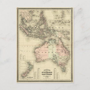 1867 Australia and East Indies Vintage Map Postcard