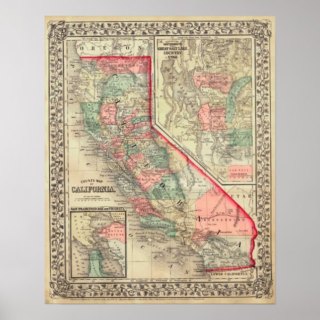 1867 Map, California, Vintage Poster (Front)