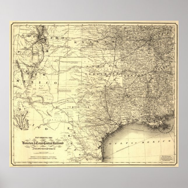 1867 Map of Houston & Texas Central Railroad Poster (Front)
