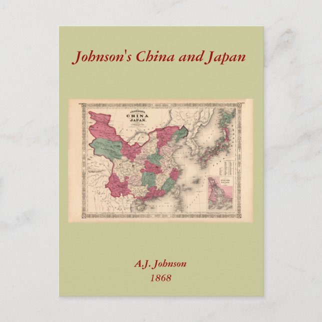 1868 Map - Johnson's China and Japan Postcard (Front)