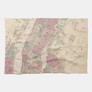 1868 Map of New York and Brooklyn Tea Towel