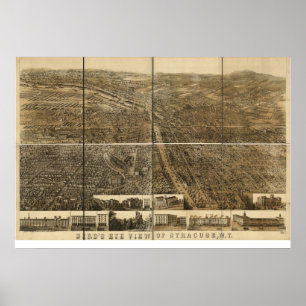 1868 Syracuse, NY Birds Eye View Panoramic Map Poster
