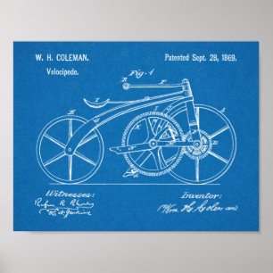 1869 Chainless Bicycle Patent Art Drawing Print